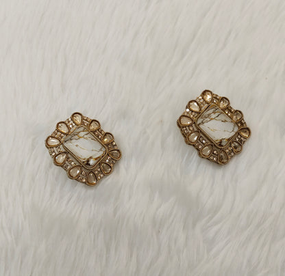 White Antique Gold Bollywood Indian Jandu Earrings