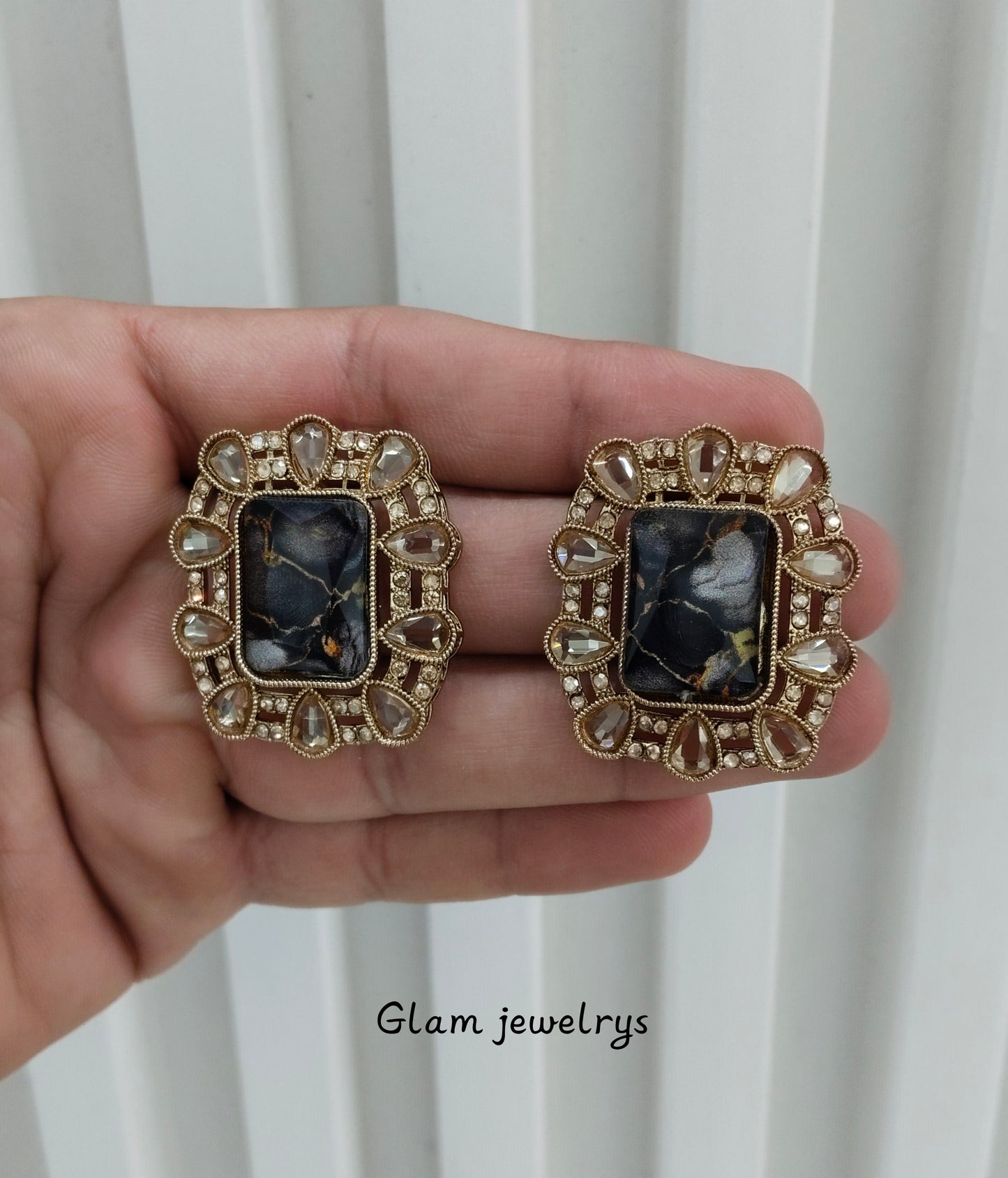 Black Antique Gold Bollywood Indian Jandu Earrings