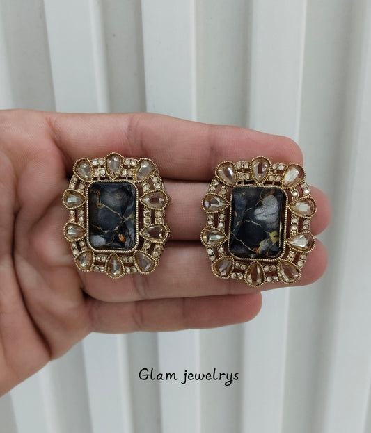 Black Antique Gold Bollywood Indian Jandu Earrings