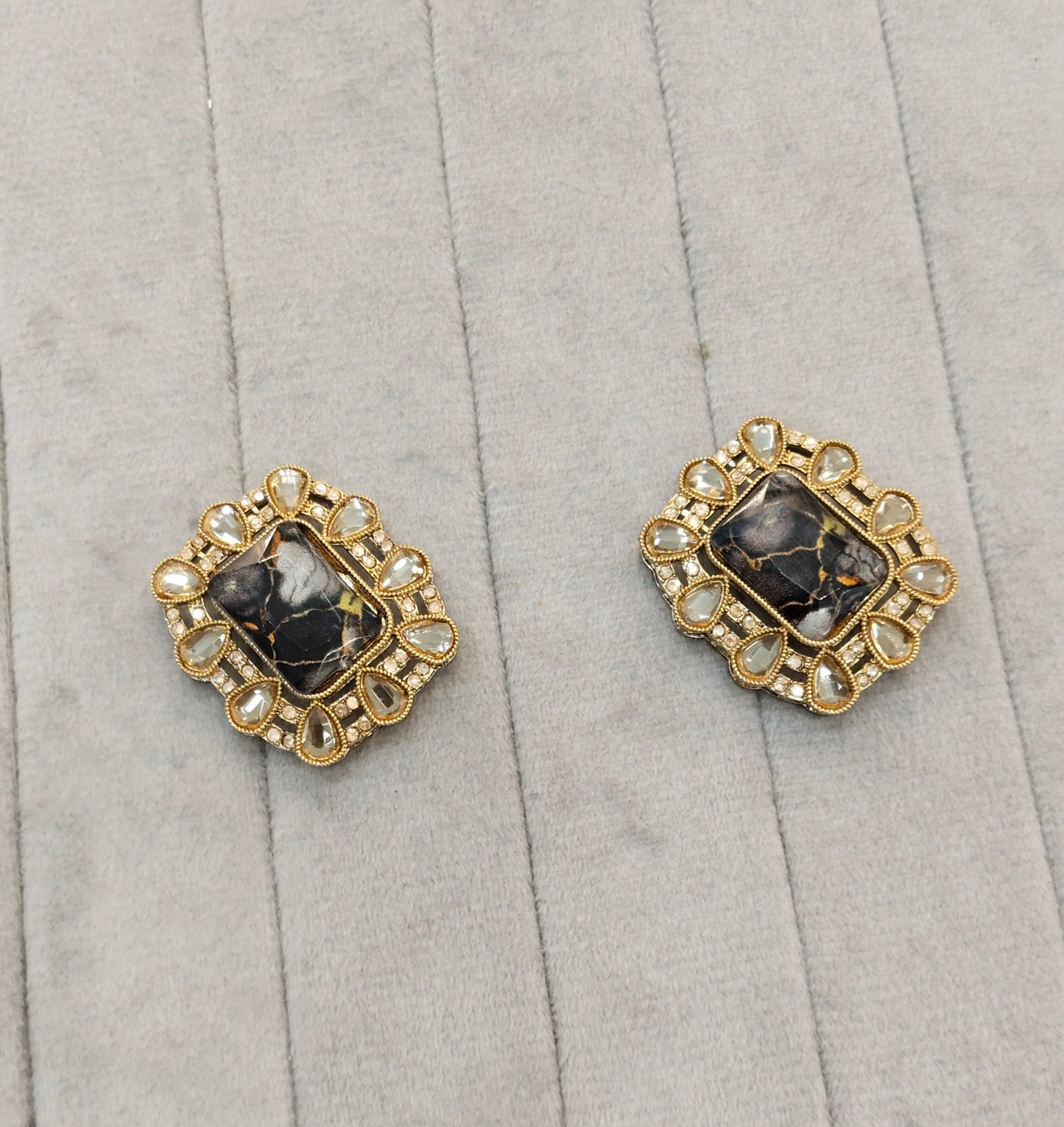 Black Antique Gold Bollywood Indian Jandu Earrings