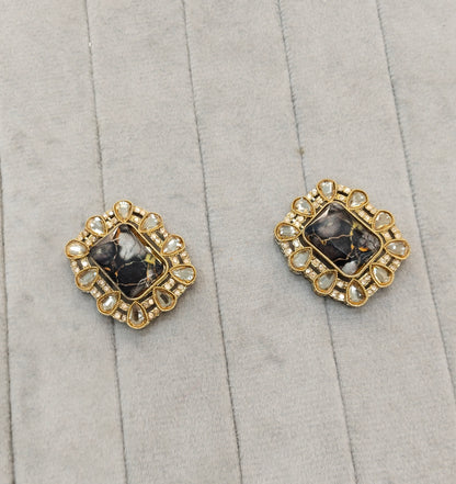 Black Antique Gold Bollywood Indian Jandu Earrings