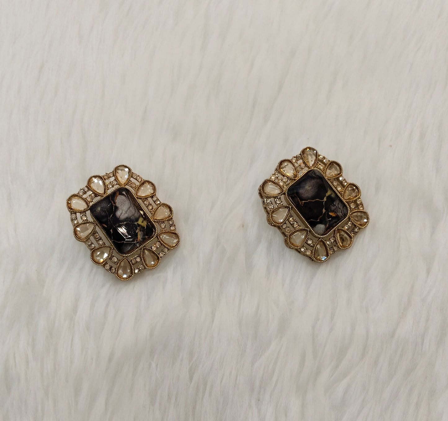 Black Antique Gold Bollywood Indian Jandu Earrings