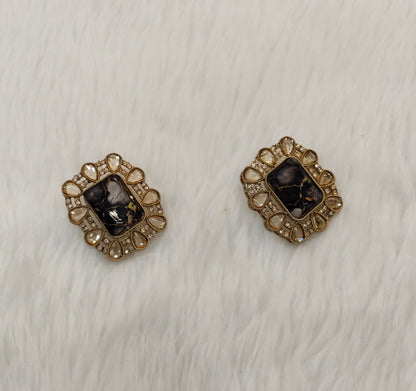 Black Antique Gold Bollywood Indian Jandu Earrings