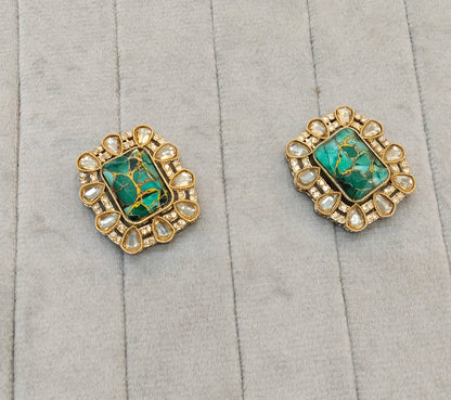 Green Antique Gold Bollywood Indian Jandu Earrings