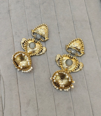 Grey Antique Gold Bollywood Indian Sidhu Earrings