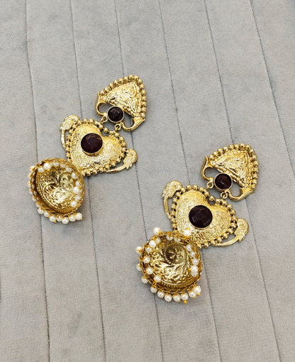 Maroon Antique Gold Bollywood Indian Sidhu Earrings