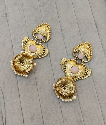Pink Antique Gold Bollywood Indian Sidhu Earrings