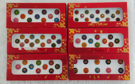 Indian Round Bindis Tattoo Sticker Multi Color Bollywood Card