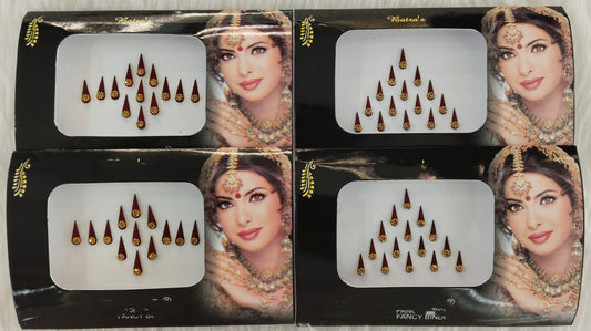 Indian Long Bindis Tattoo Sticker Gold Bollywood Card