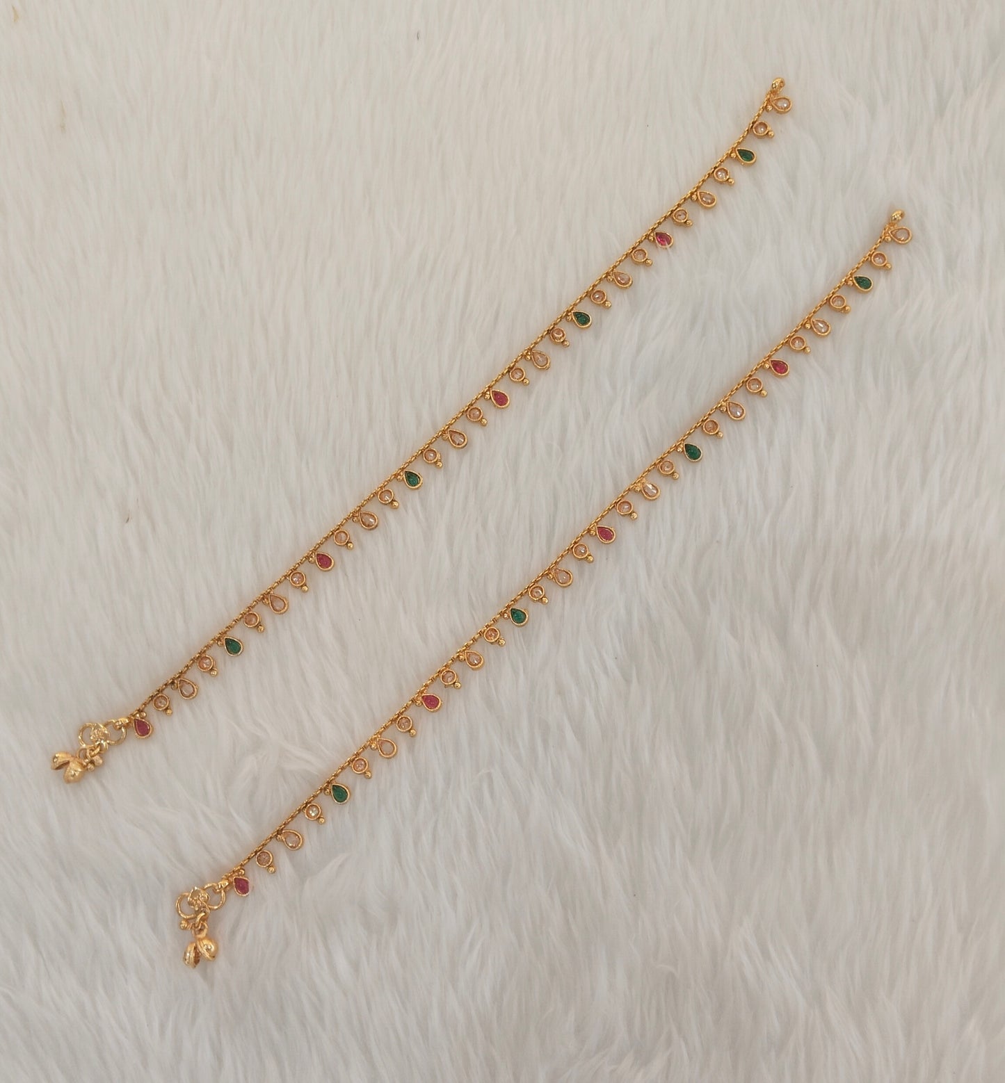 Ruby Green Gold Anklets Jhanjar Payal Indian Jewellery  Set