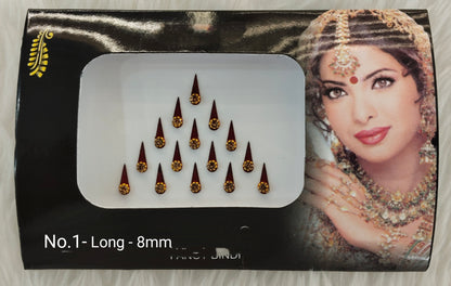 Indian Long Bindis Tattoo Sticker Gold Bollywood Card