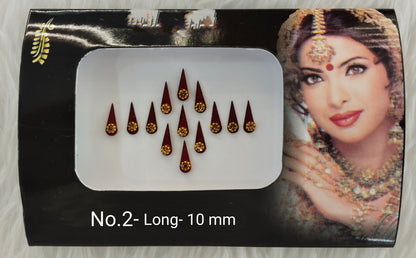Indian Long Bindis Tattoo Sticker Gold Bollywood Card