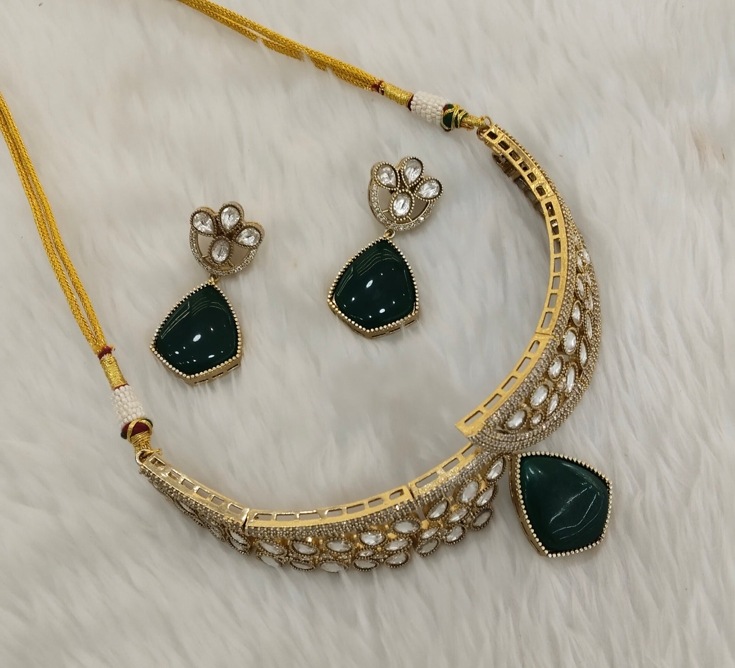 Green Gold Moissanite Kundan Choker Indian Jewellery Dhaliwal Set