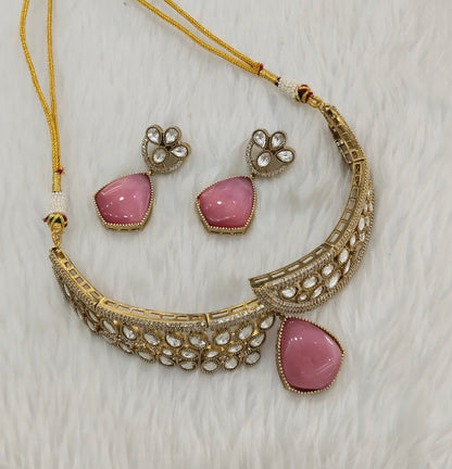 Pink Gold Moissanite Kundan Choker Indian Jewellery Dhaliwal Set