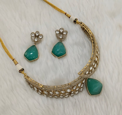Sage Green Gold Moissanite Kundan Choker Indian Jewellery Dhaliwal Set