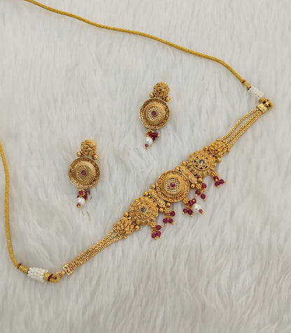Ruby Gold Polki Choker Indian Jewellery Bini Set