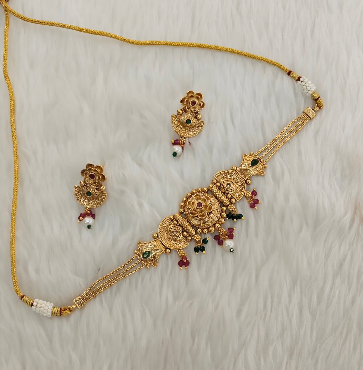 Ruby Green Gold Polki Choker Indian Jewellery Bini Set
