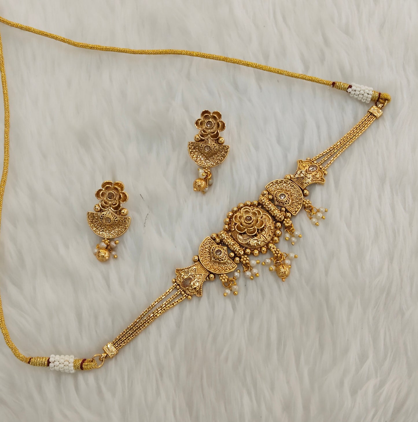 Gold Polki Choker Indian Jewellery Bini Set