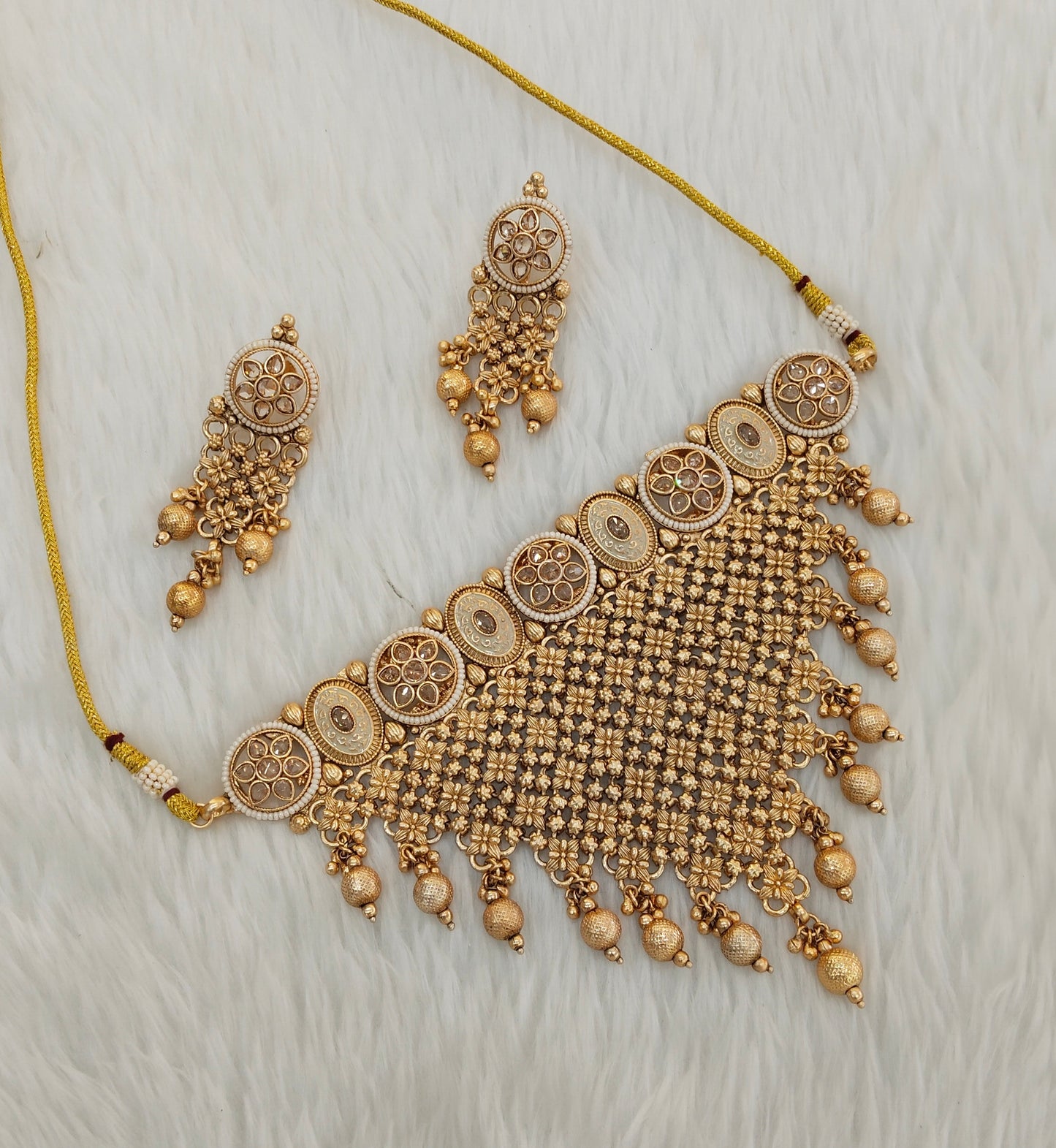 Gold Polki Choker Indian Jewellery Bini Set