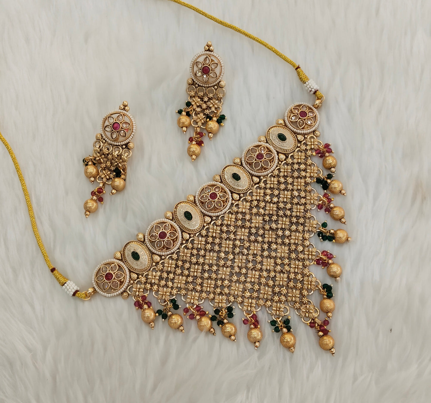Ruby Green Gold Polki Choker Indian Jewellery Bini Set