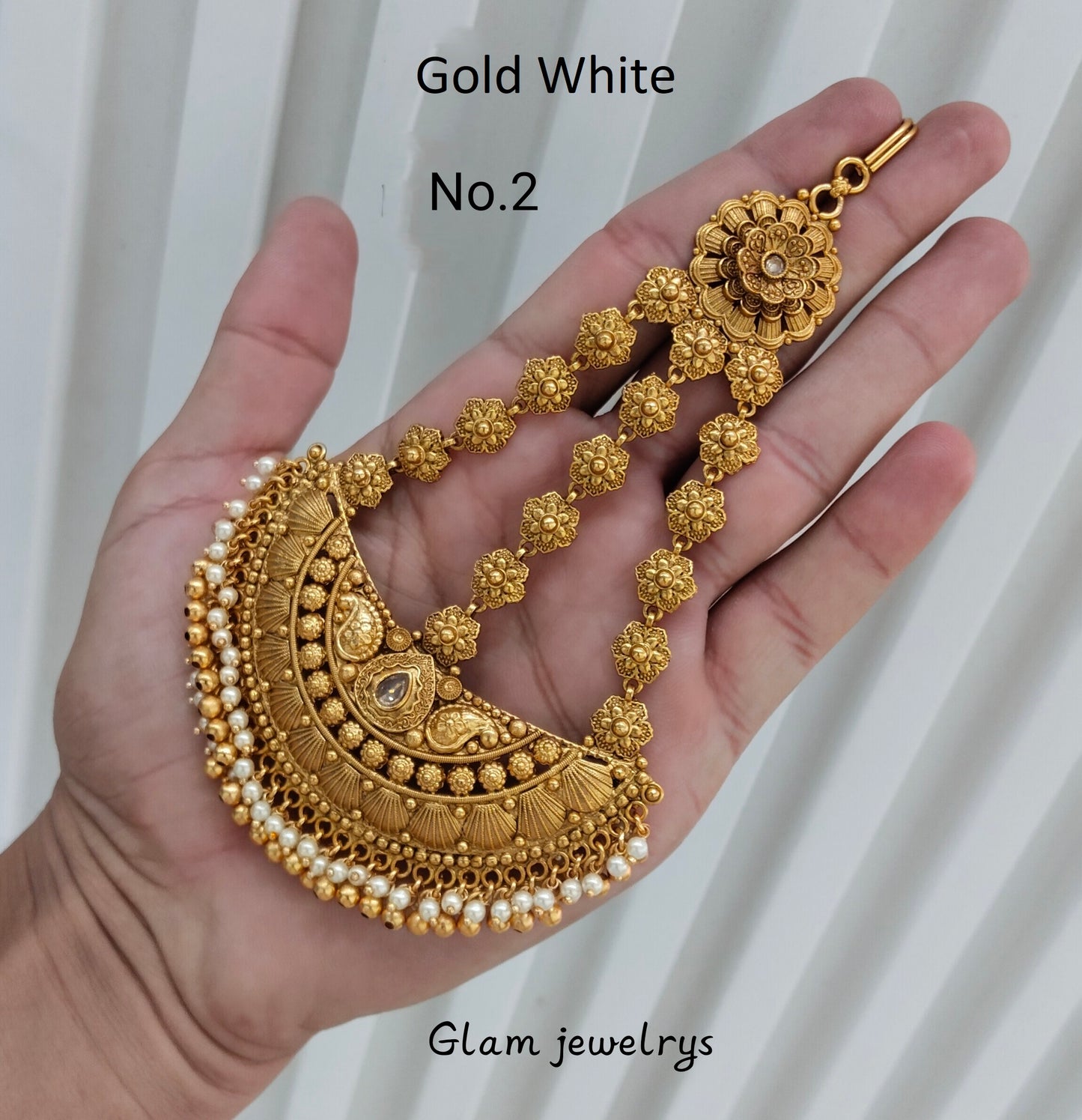 Gold Jhumar Headpassa Bridal Passa/Pakistani side Headpiece