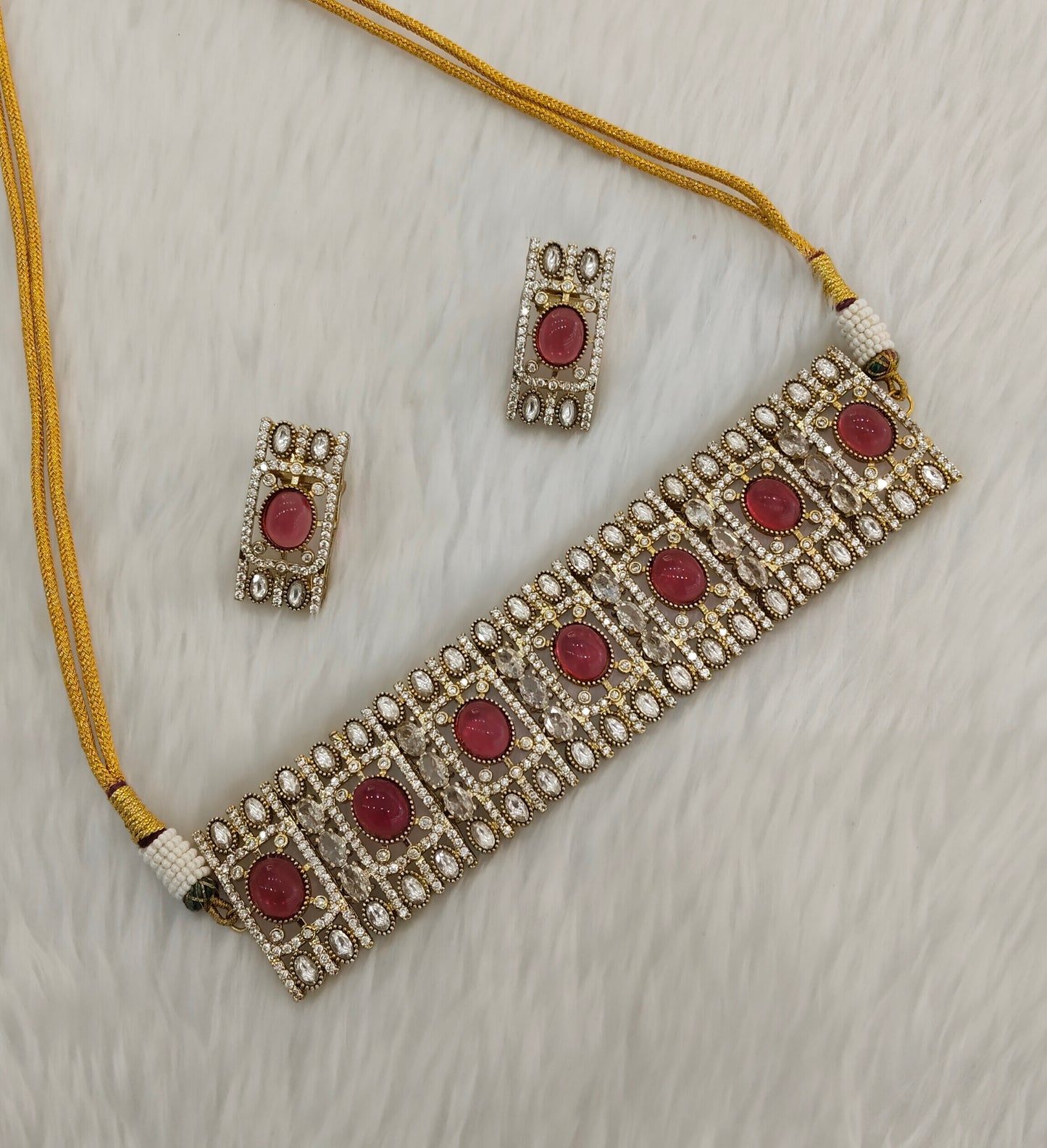 Ruby Gold Moissanite Kundan Choker Indian Jewellery Striker Set
