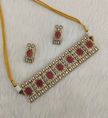 Ruby Gold Moissanite Kundan Choker Indian Jewellery Striker Set
