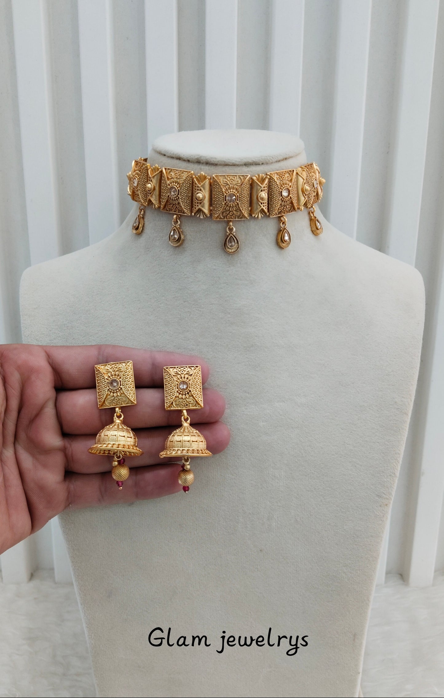 Gold Polki Choker Indian Jewellery Romeo Set