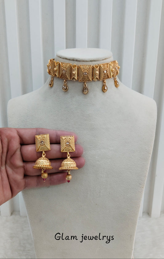 Gold Polki Choker Indian Jewellery Romeo Set