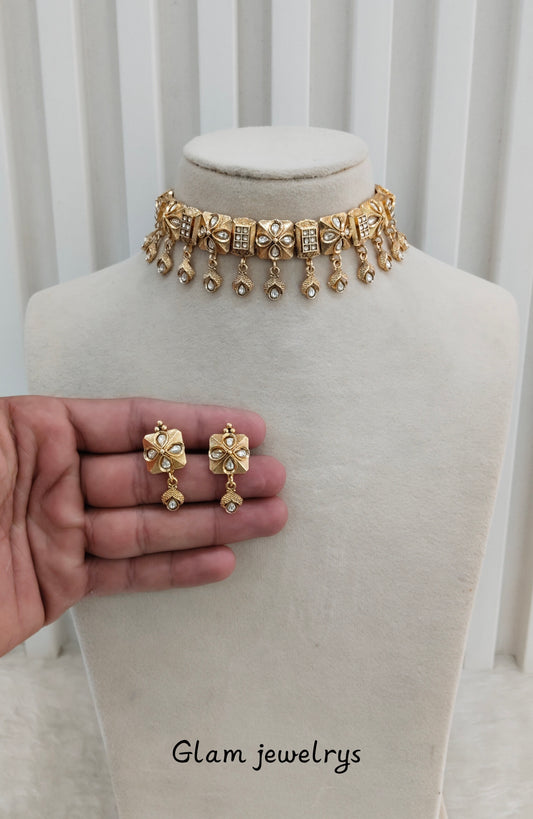 Gold Polki Choker Indian Jewellery Romeo Set