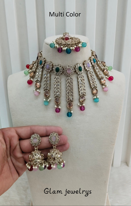 Multi Color Antique Gold Necklace Indian Jewellery animal  Set