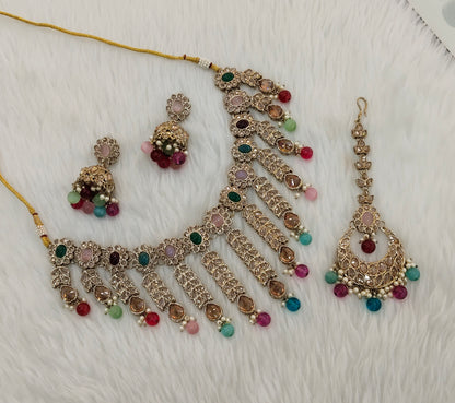 Multi Color Antique Gold Necklace Indian Jewellery animal  Set