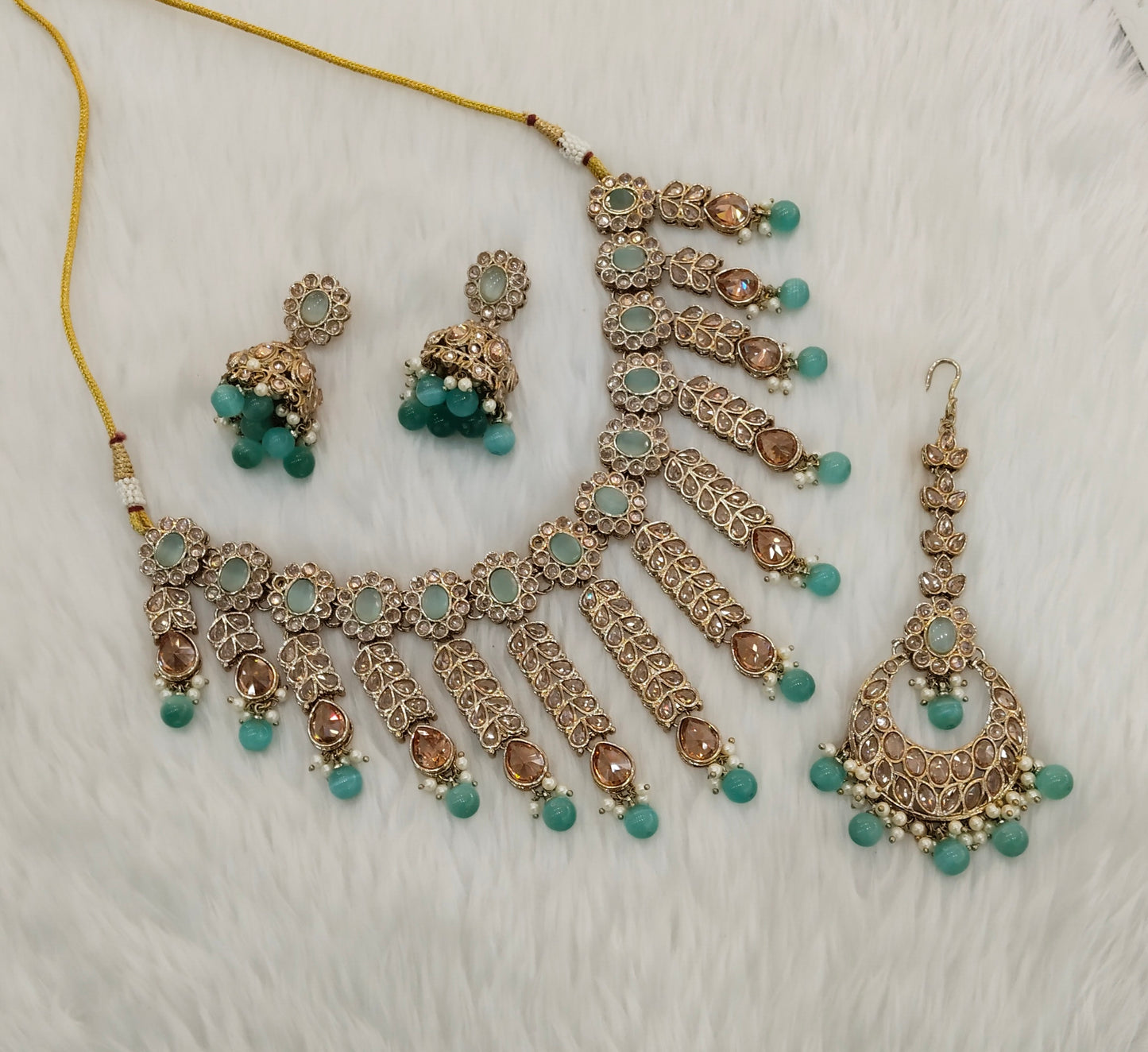 Sea Green Antique Gold Necklace Set animal Jewellery
