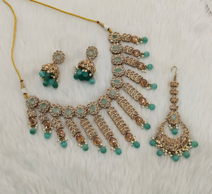 Sea Green Antique Gold Necklace Set animal Jewellery