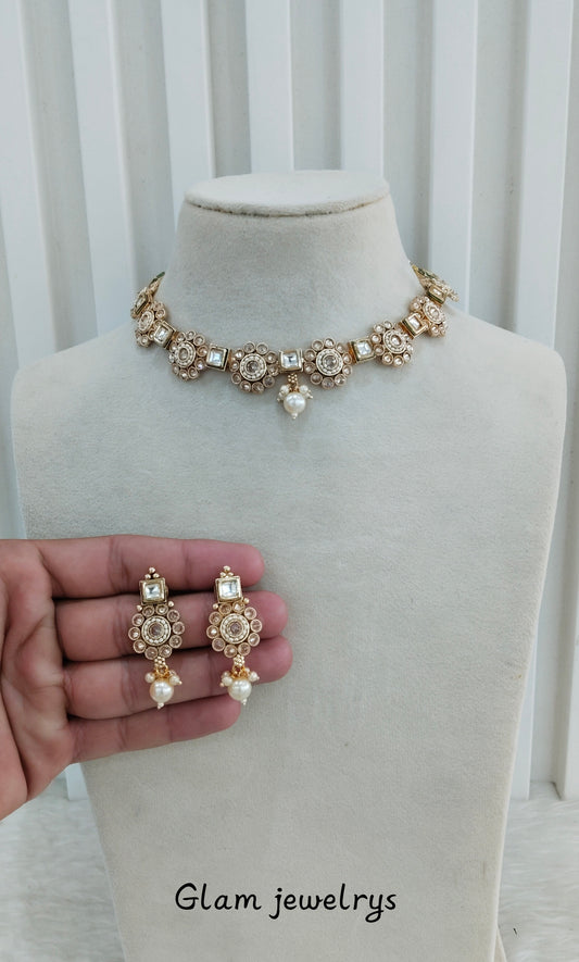 Gold Polki Necklace Indian Jewelry Siva Set