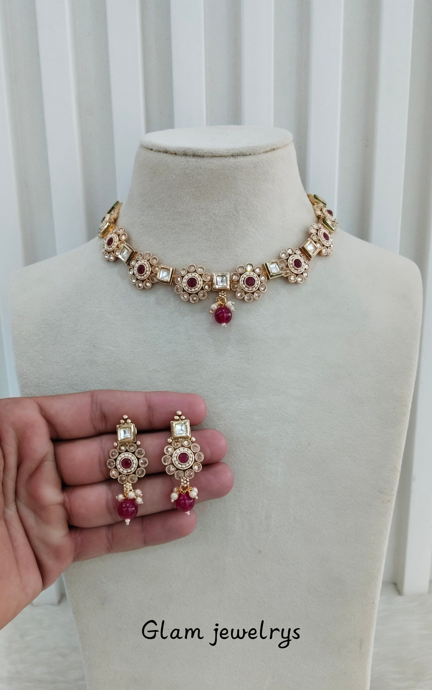 Ruby Gold Polki Necklace Indian Jewelry Siva Set