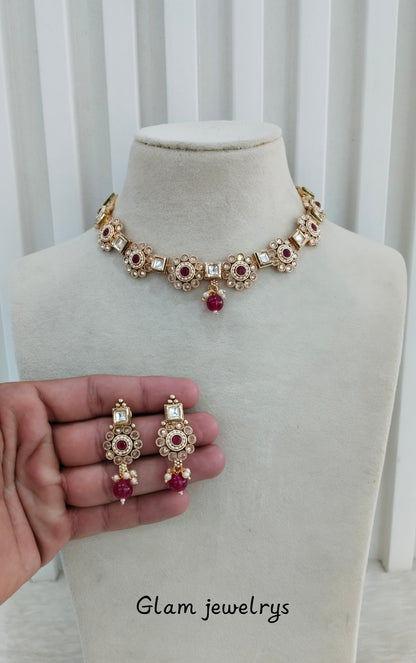 Ruby Gold Polki Necklace Indian Jewelry Siva Set
