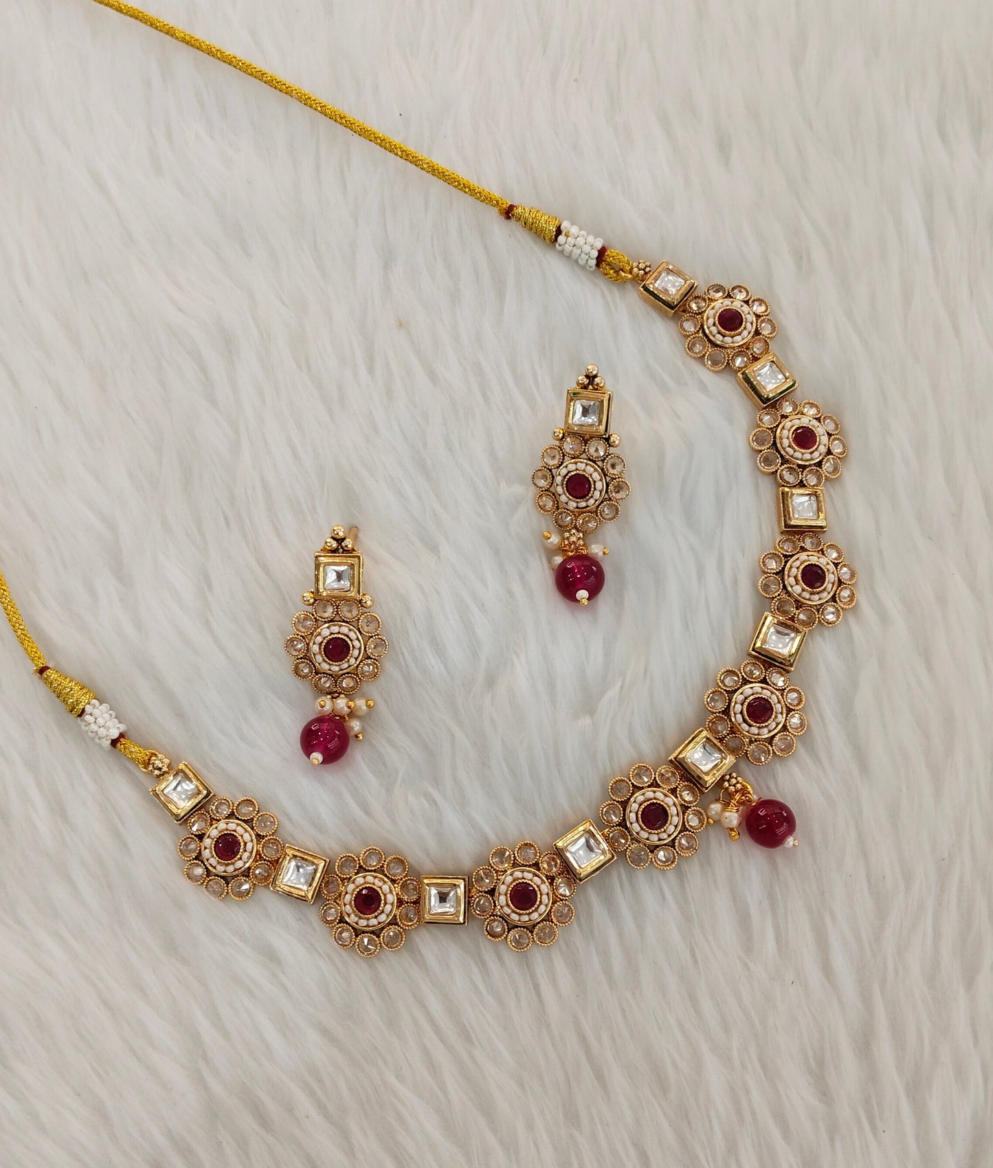 Ruby Gold Polki Necklace Indian Jewelry Siva Set