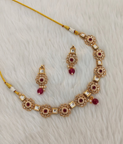 Ruby Gold Polki Necklace Indian Jewelry Siva Set