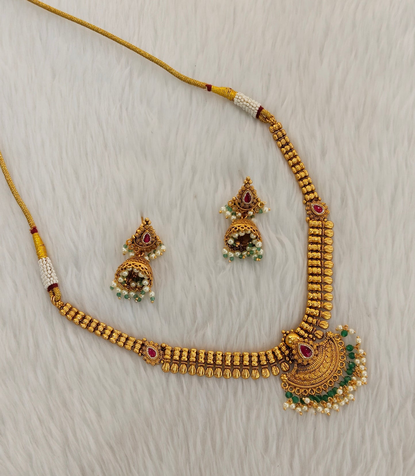 Majenta Sage Green Gold Polki Necklace Indian Jewellery Harf Set