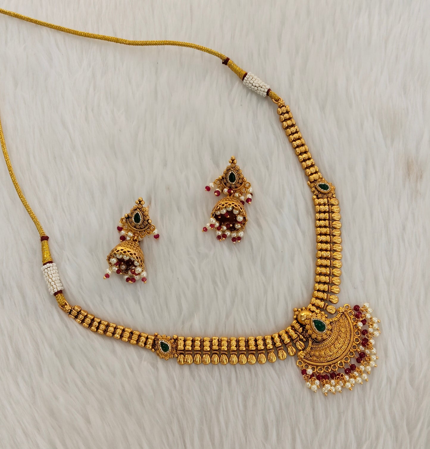 Ruby Green Gold Polki Necklace Indian Jewellery Harf Set
