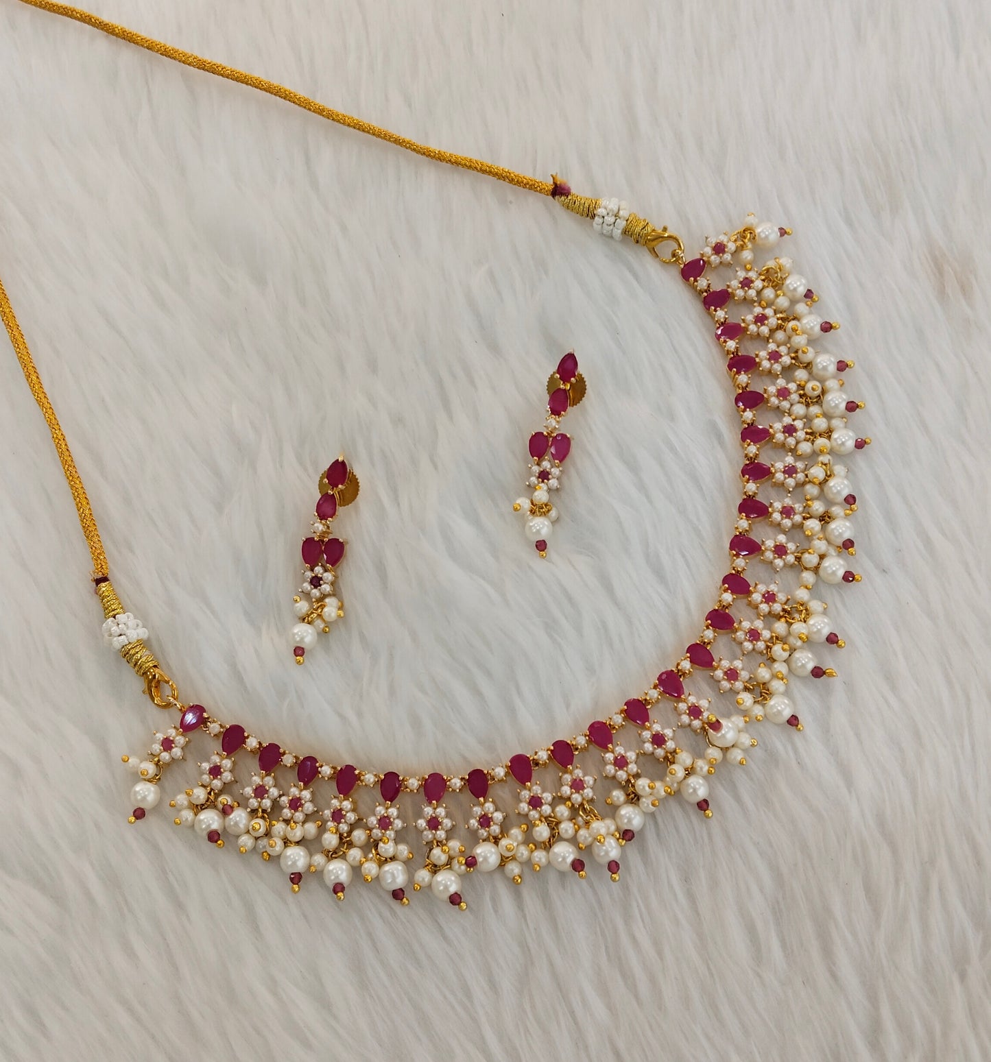 Ruby Pearl Necklace Indian Jewellery Spike Set