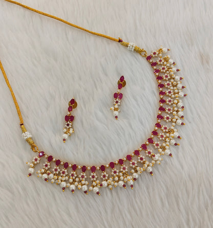 Ruby Pearl Necklace Indian Jewellery Spike Set