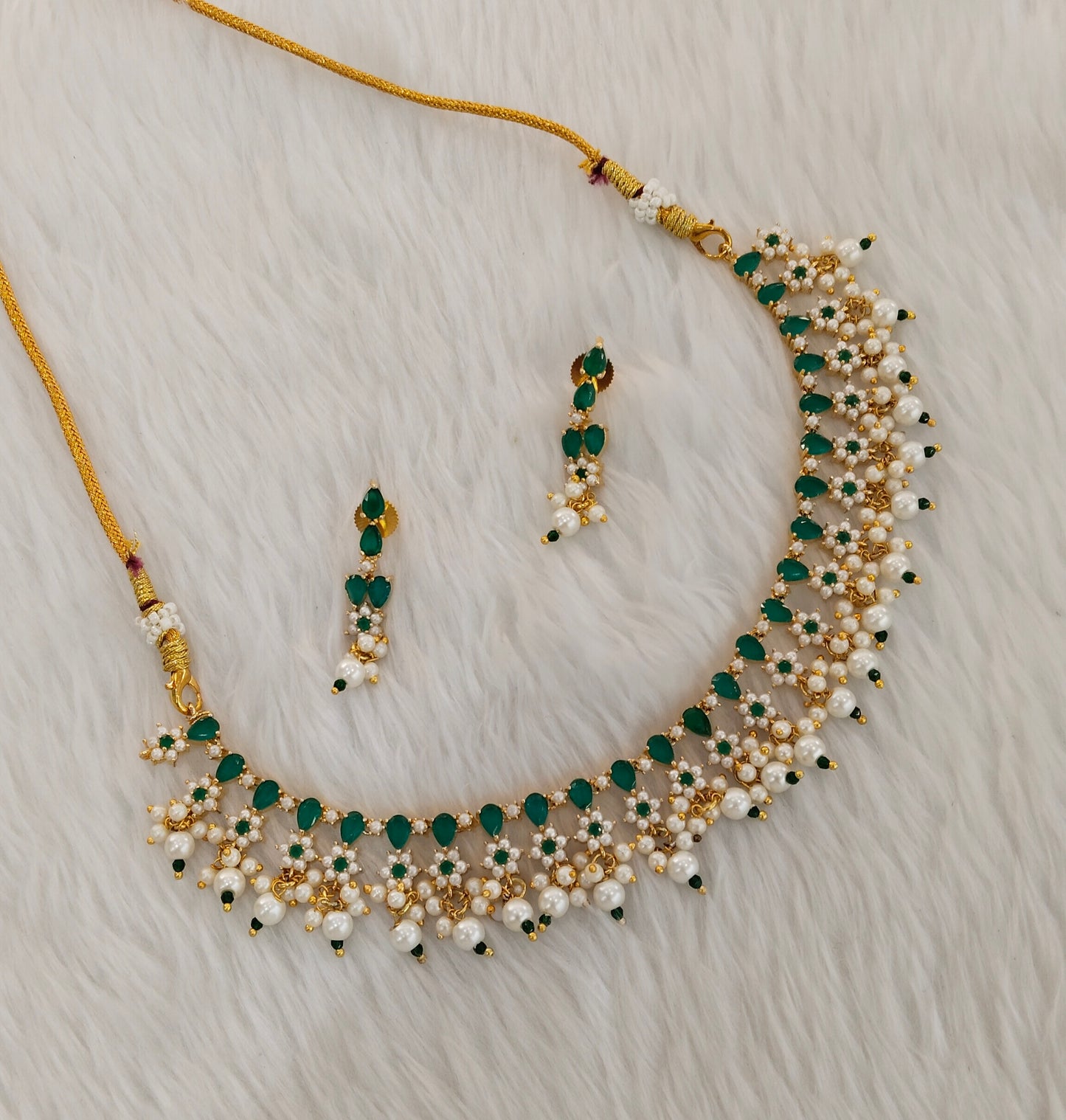 Green Pearl Necklace Indian Jewellery Spike Set