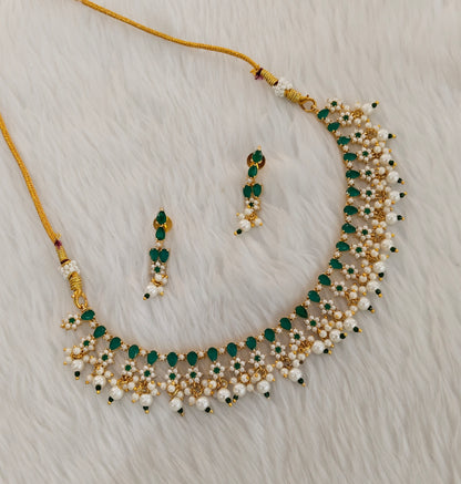 Green Pearl Necklace Indian Jewellery Spike Set