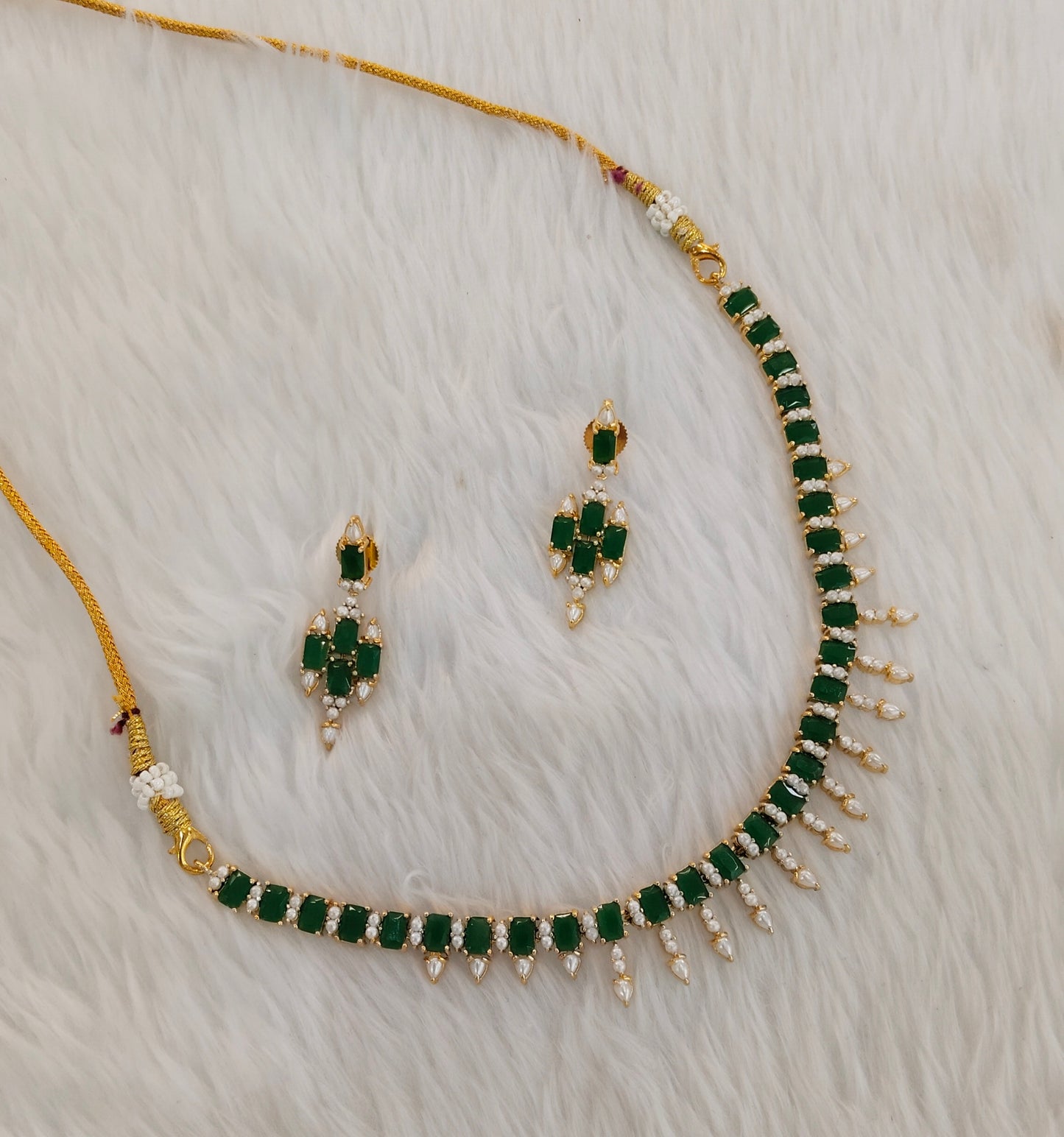 Green Pearl Necklace Indian Jewellery Spike Set