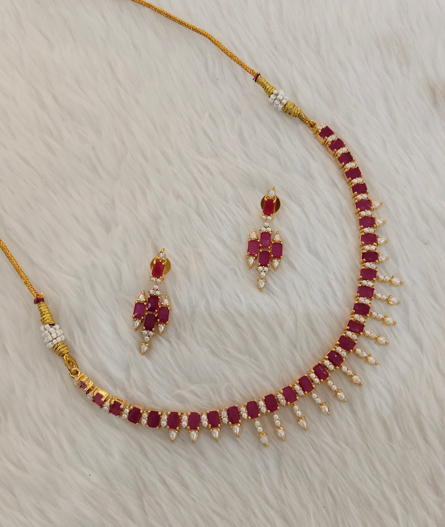 Ruby Pearl Necklace Indian Jewellery Spike Set