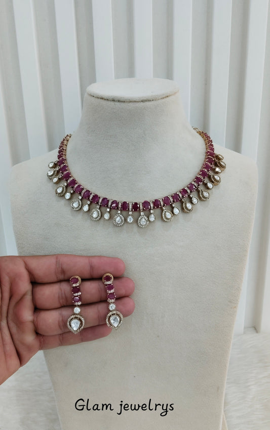 Ruby Gold Moissanite Kundan Necklace Indian Jewellery Echer Set