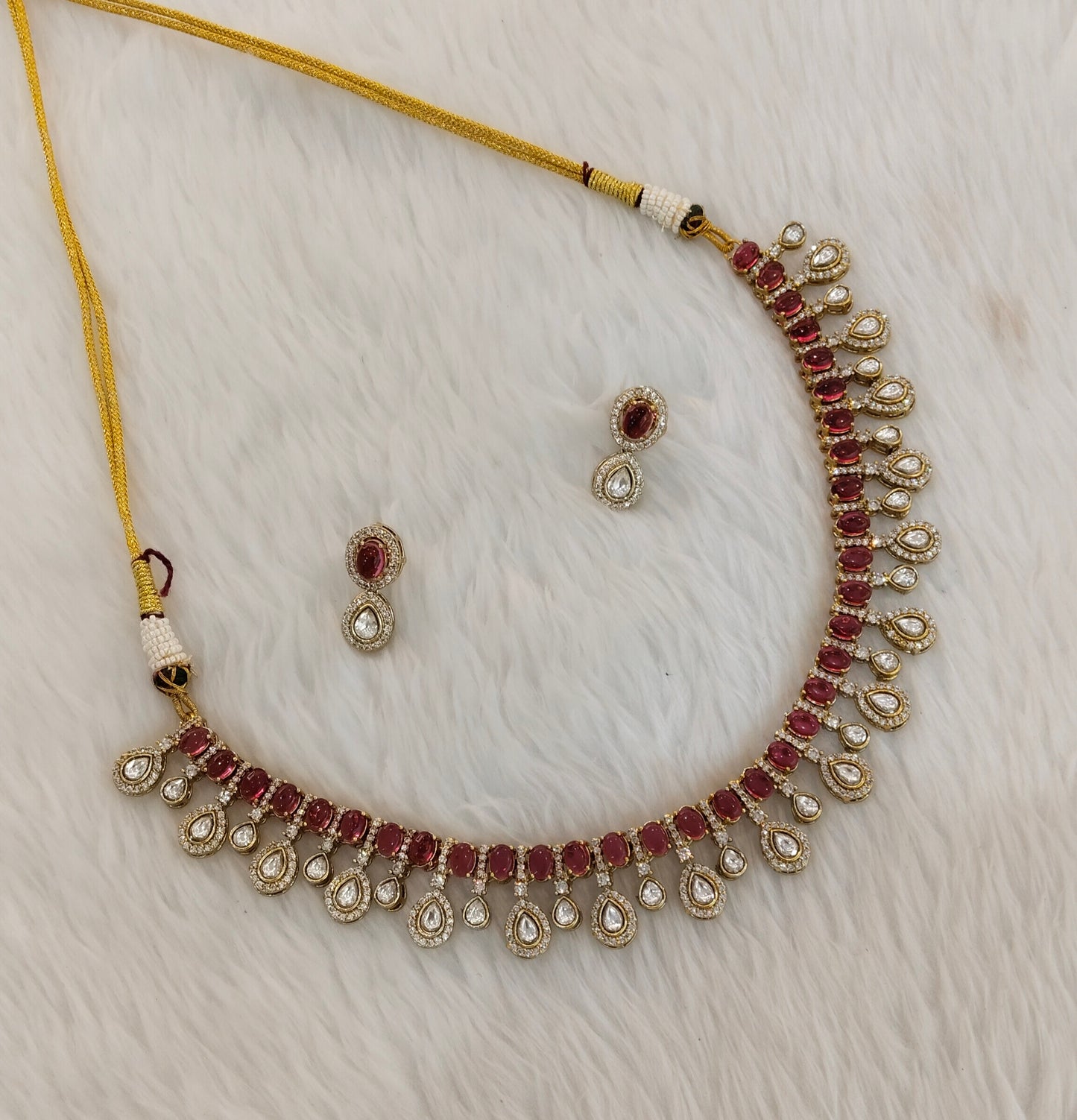 Ruby Gold Moissanite Kundan Necklace Indian Jewellery Echer Set