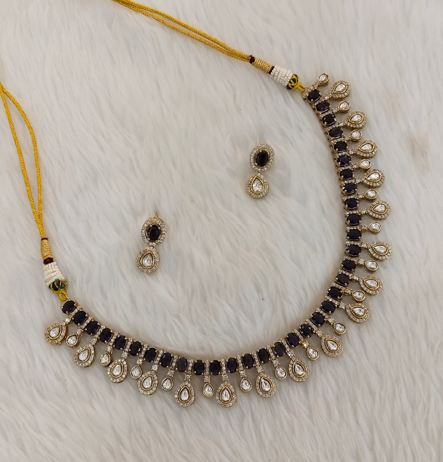 Purple Gold Moissanite Kundan Necklace Indian Jewellery Echer Set